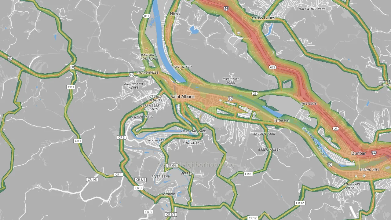 St. Albans, WV Map of Noise Levels in St. Albans