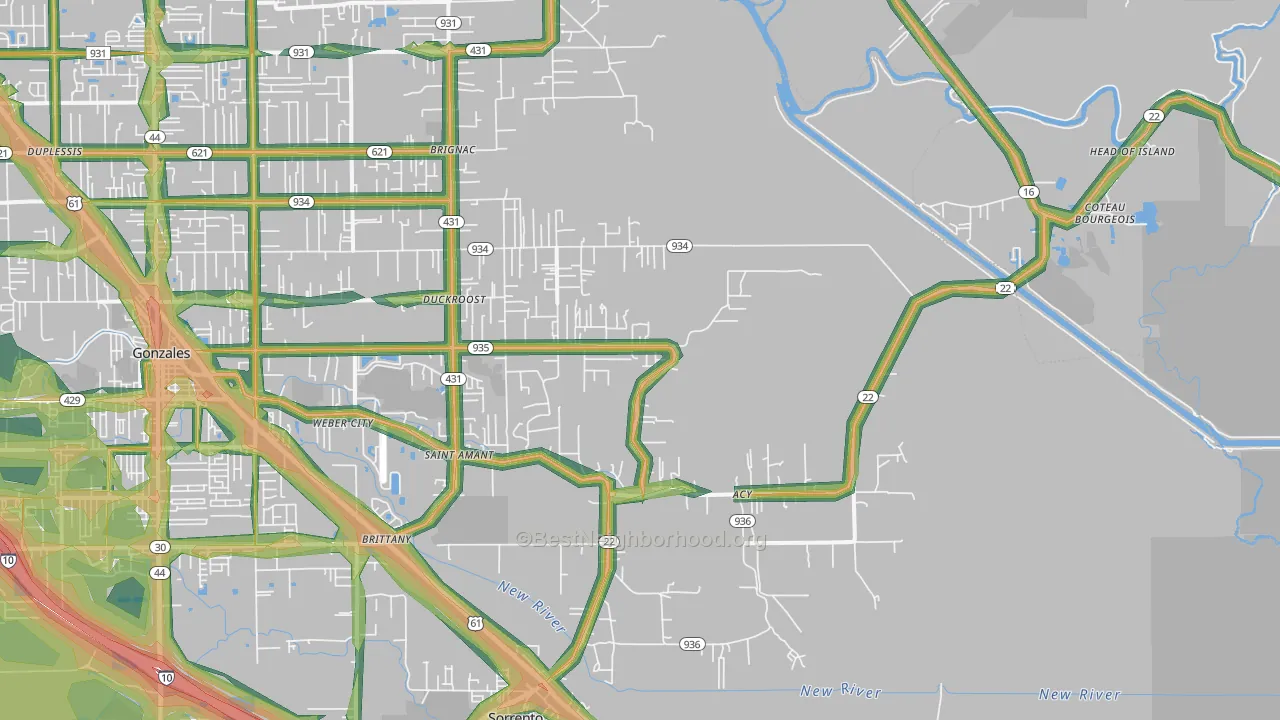 St. Amant, LA Map of Noise Levels in St. Amant