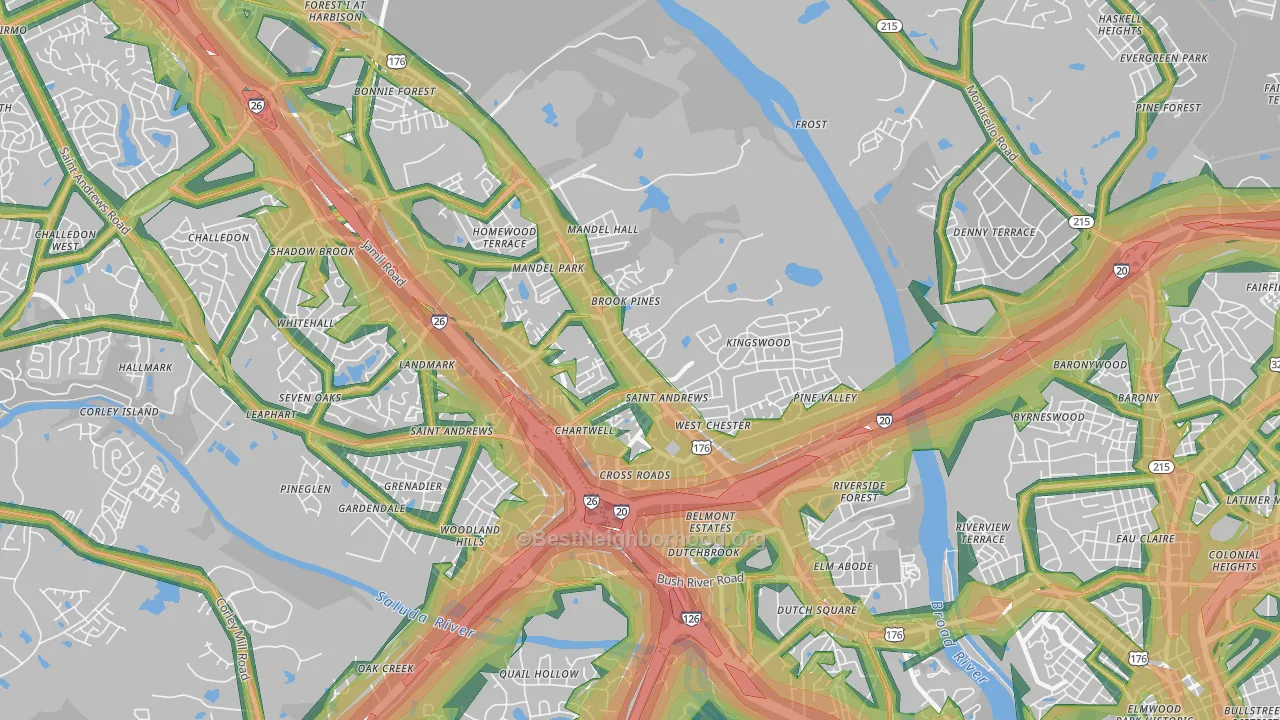 St. Andrews, SC Map of Noise Levels in St. Andrews