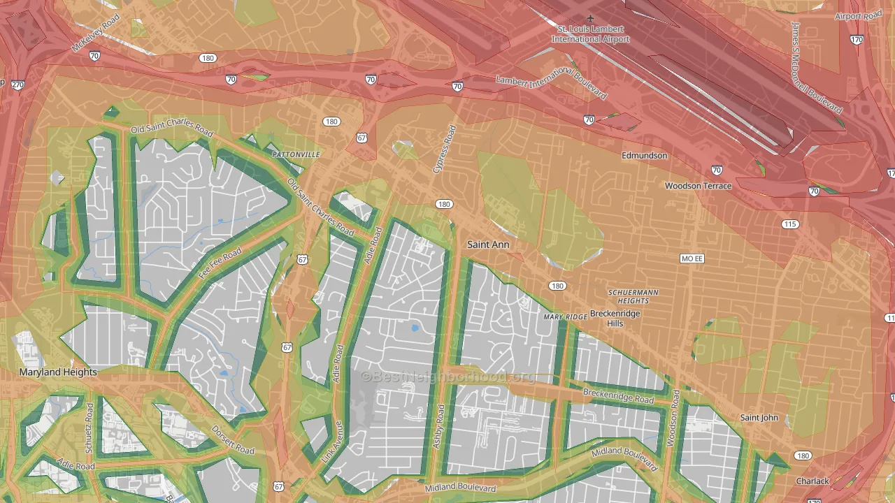 St. Ann, MO Map of Noise Levels in St. Ann