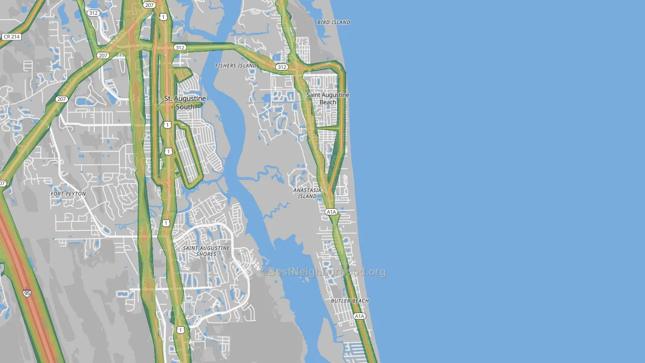 St. Augustine Beach, FL Map of Noise Levels in St. Augustine Beach