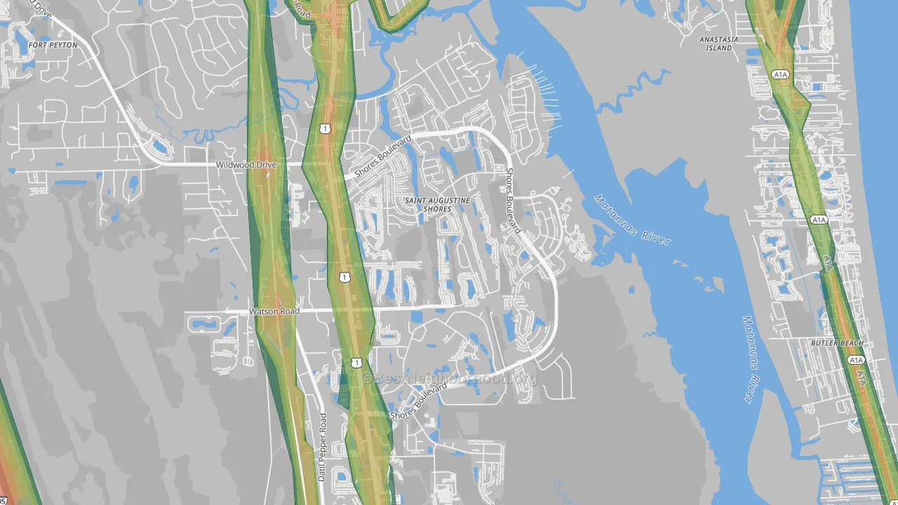 St. Augustine Shores, FL Map of Noise Levels in St. Augustine Shores