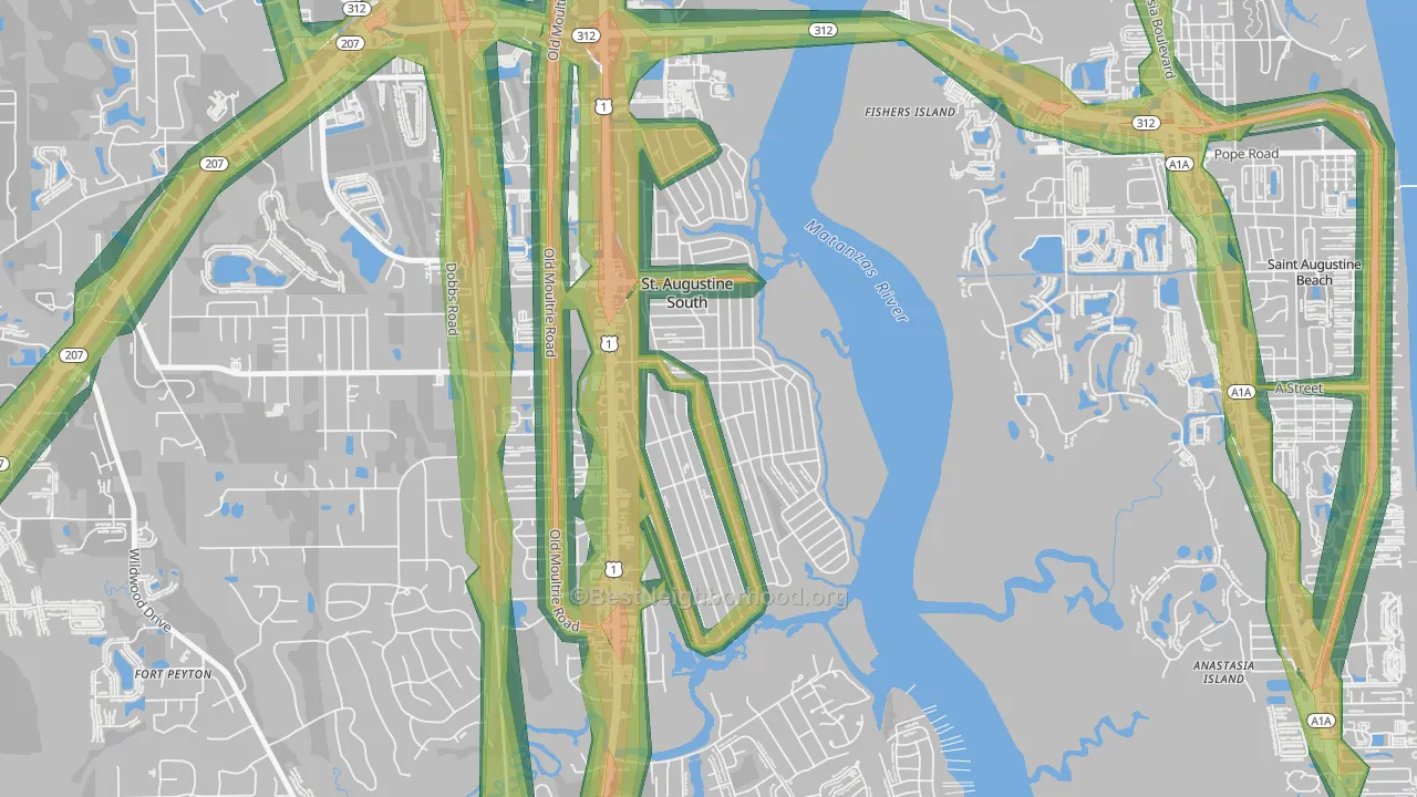 St. Augustine South, FL Map of Noise Levels in St. Augustine South