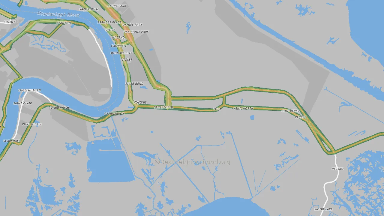St. Bernard, LA Map of Noise Levels in St. Bernard