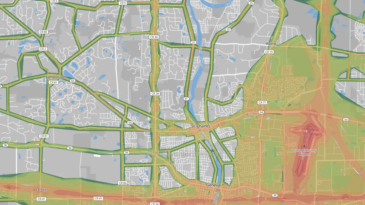 St. Charles, IL Map of Noise Levels in St. Charles