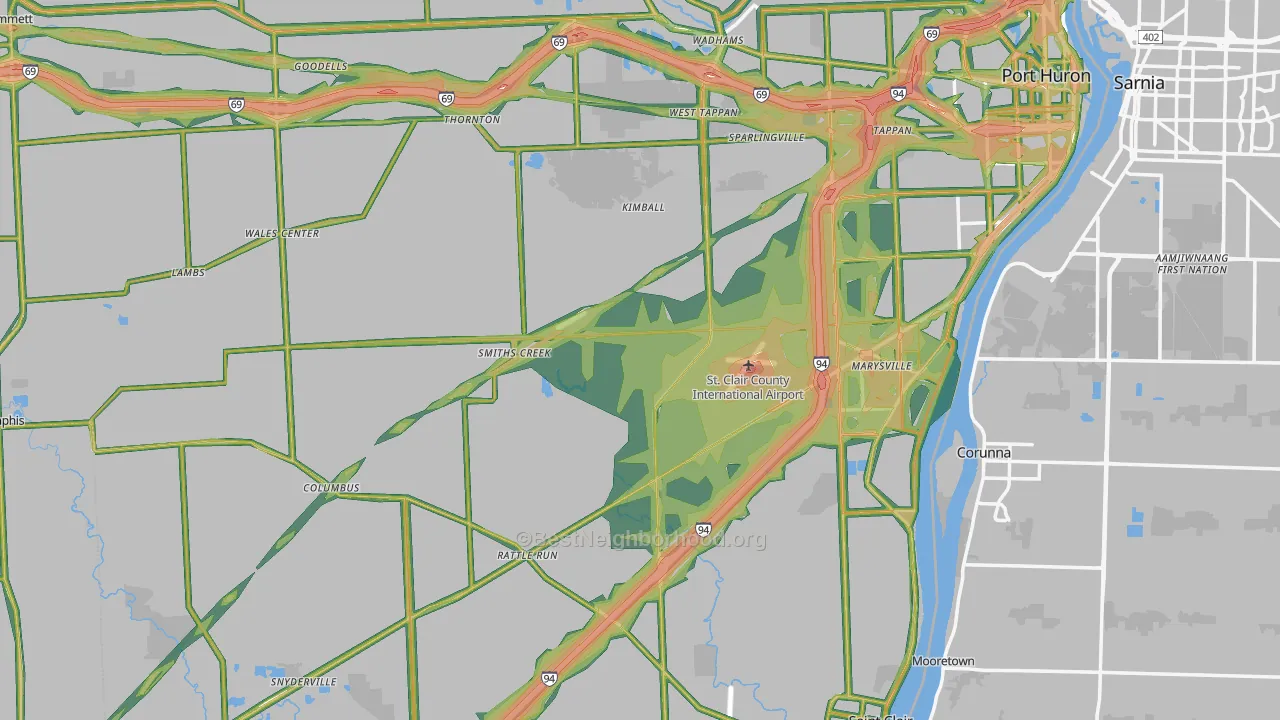 St. Clair County, MI Map of Noise Levels in St. Clair County