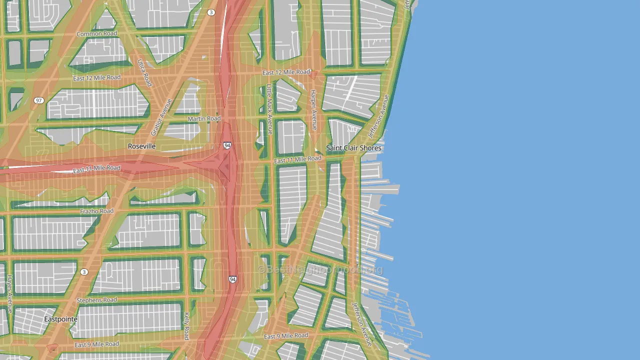 St. Clair Shores, MI Map of Noise Levels in St. Clair Shores