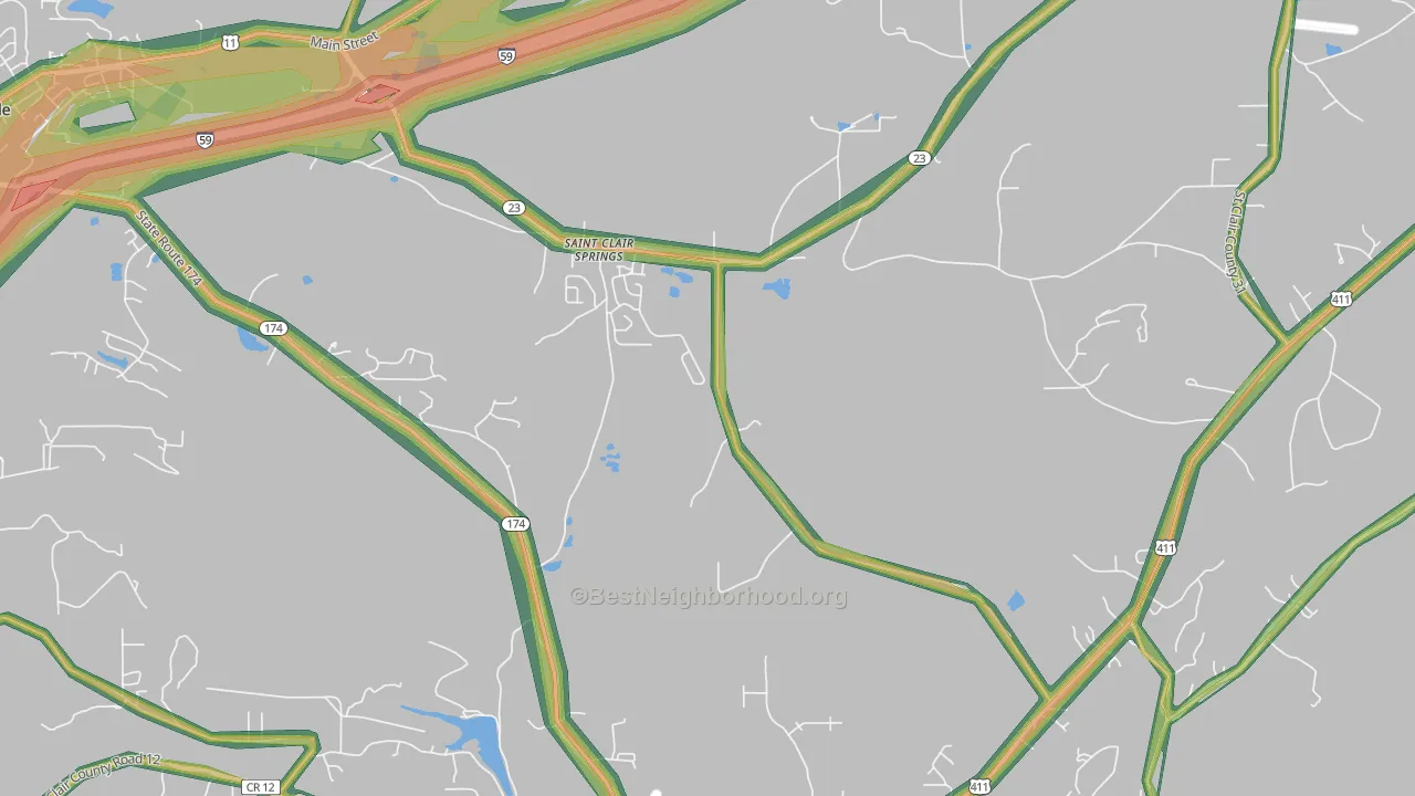St. Clair Springs, AL Map of Noise Levels in St. Clair Springs