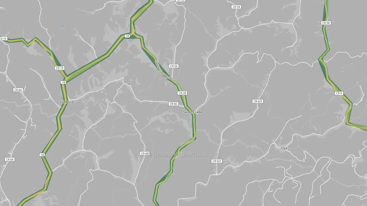 St. Clara, WV Map of Noise Levels in St. Clara