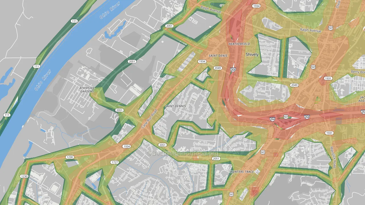 St. Dennis, Louisville, KY Map of Noise Levels in St. Dennis