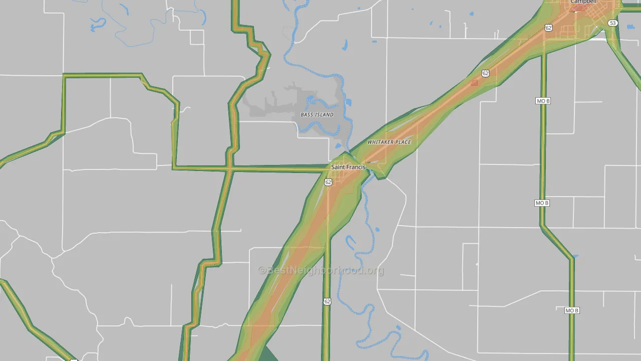 St. Francis, AR Map of Noise Levels in St. Francis