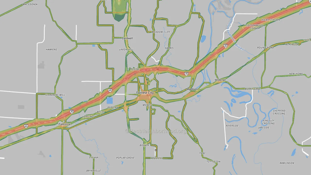 St. Francis County, AR Map of Noise Levels in St. Francis County