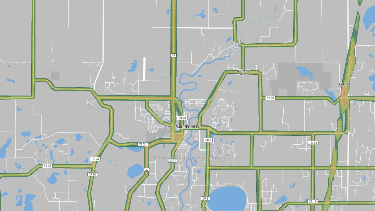 St. Francis, MN Map of Noise Levels in St. Francis