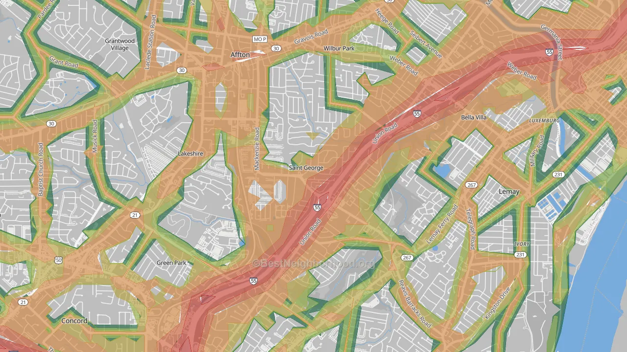 St. George, MO Map of Noise Levels in St. George