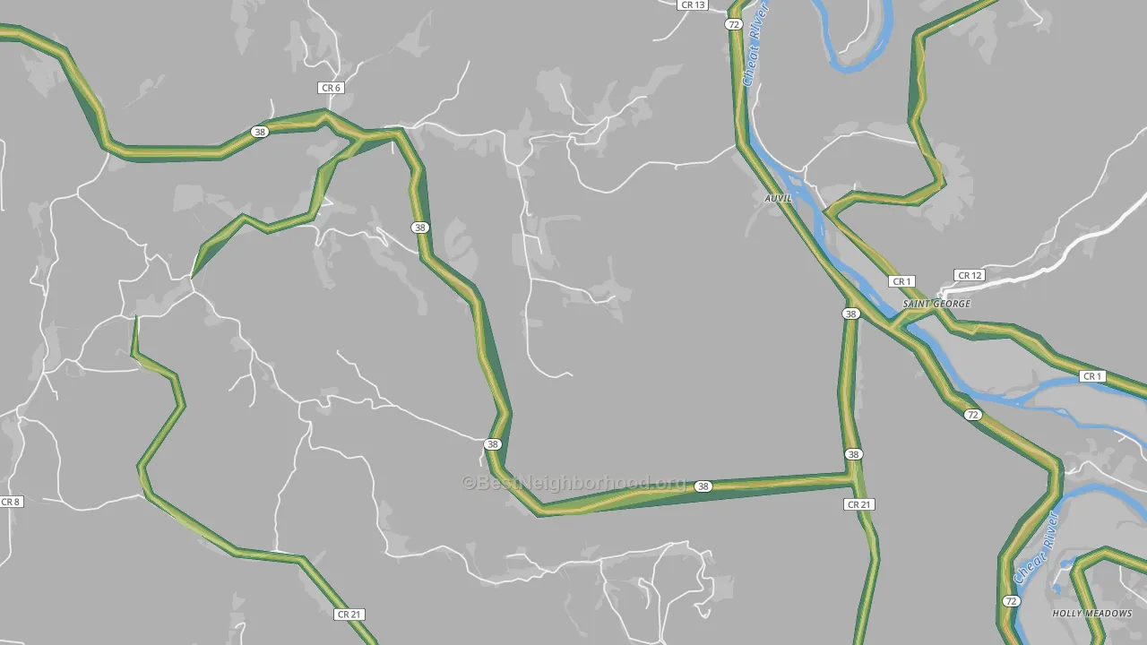 St. George, WV Map of Noise Levels in St. George