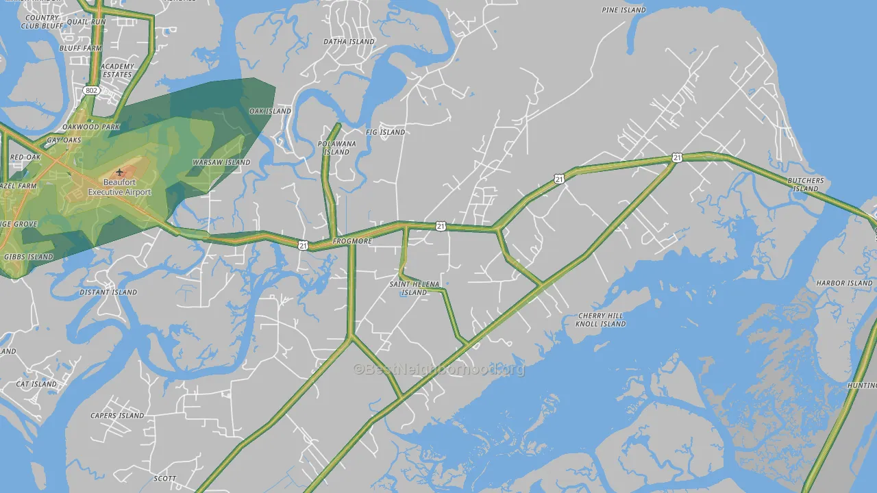St. Helena Island, SC Map of Noise Levels in St. Helena Island