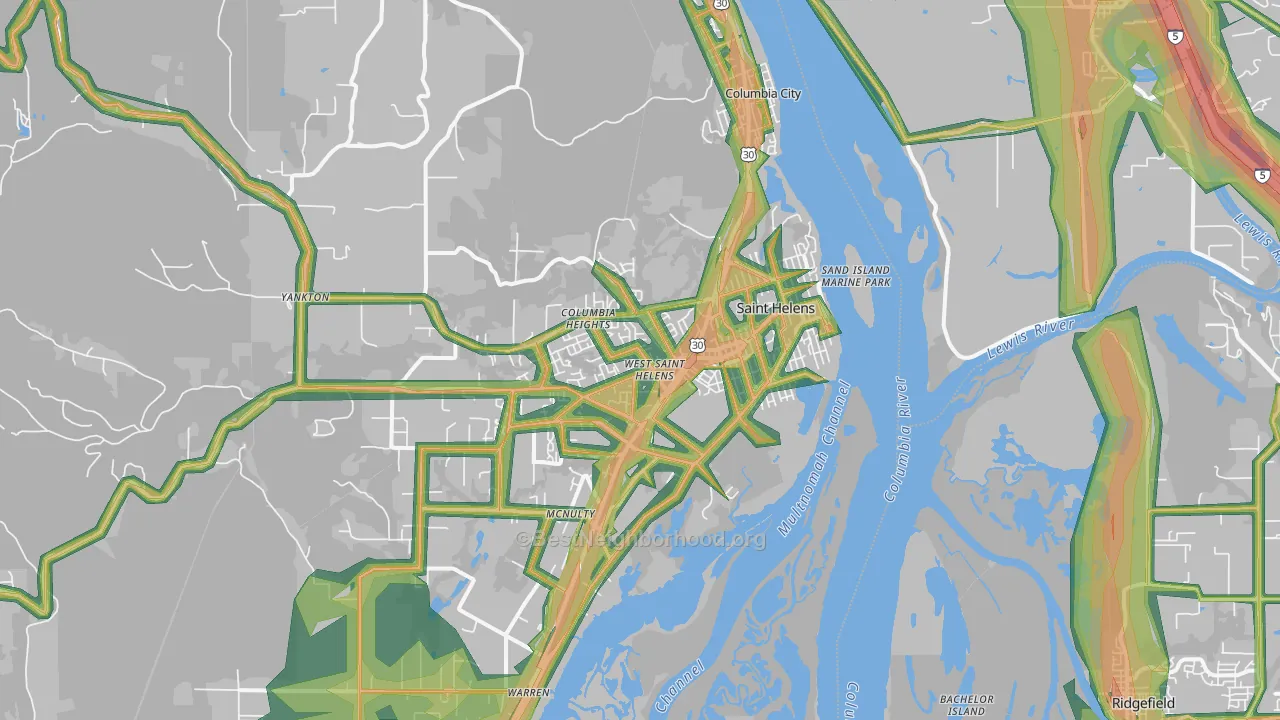 St. Helens, OR Map of Noise Levels in St. Helens