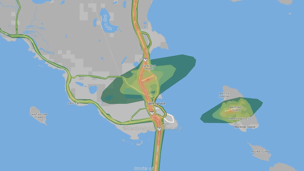 St. Ignace, MI Map of Noise Levels in St. Ignace