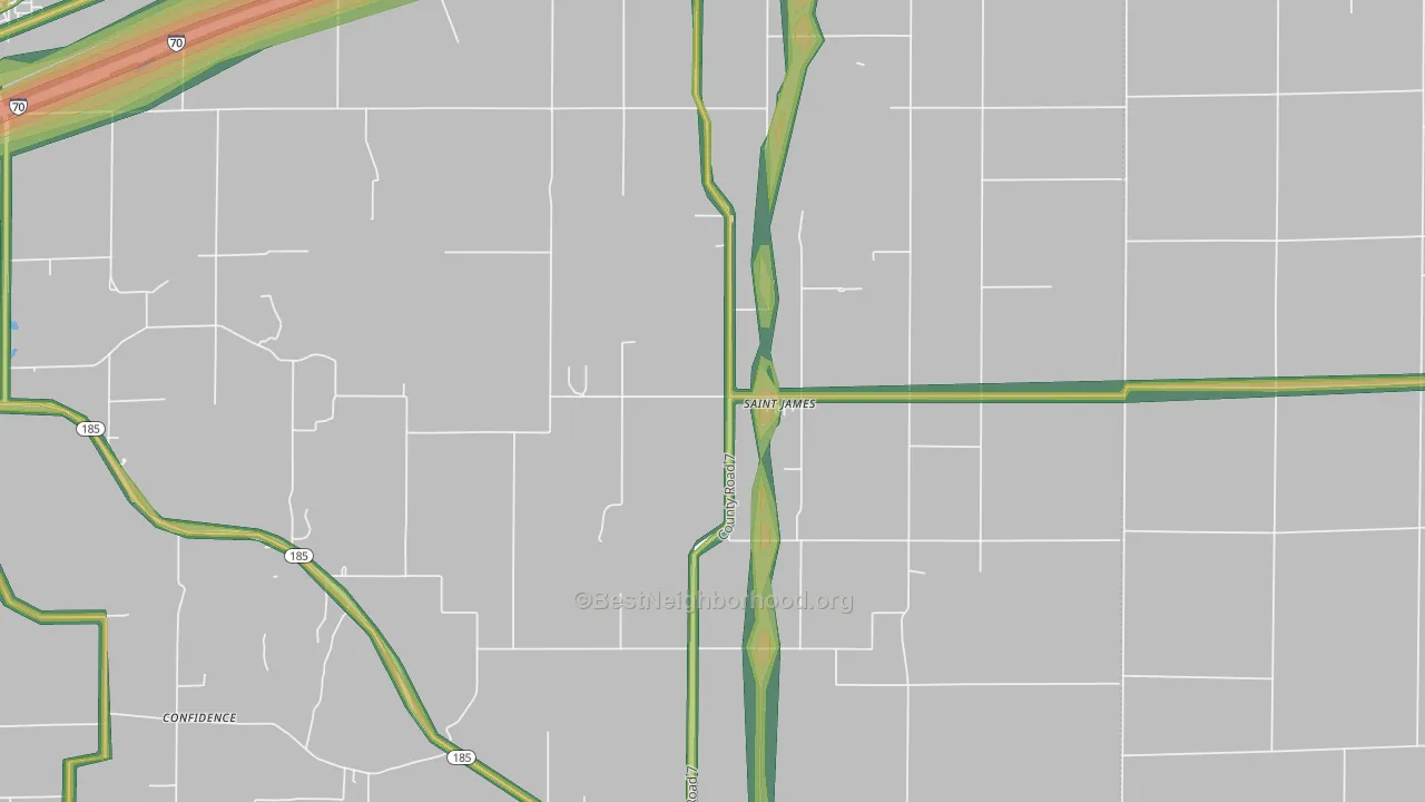 St. James, IL Map of Noise Levels in St. James