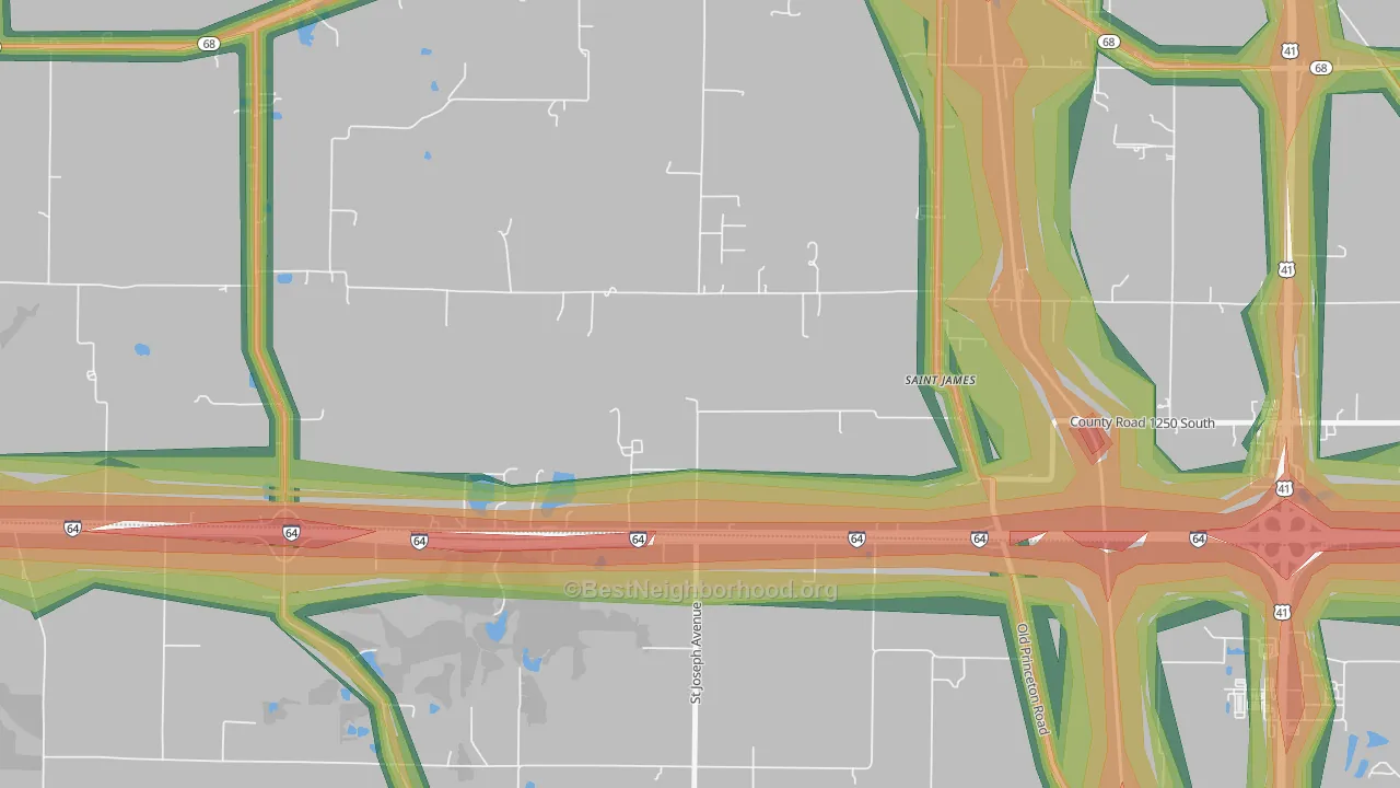 St. James, IN Map of Noise Levels in St. James