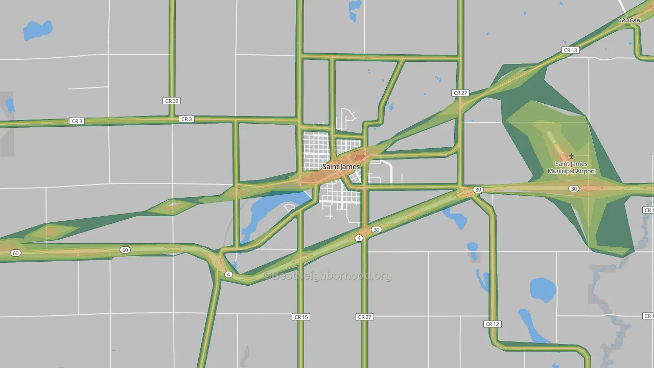 St. James, MN Map of Noise Levels in St. James