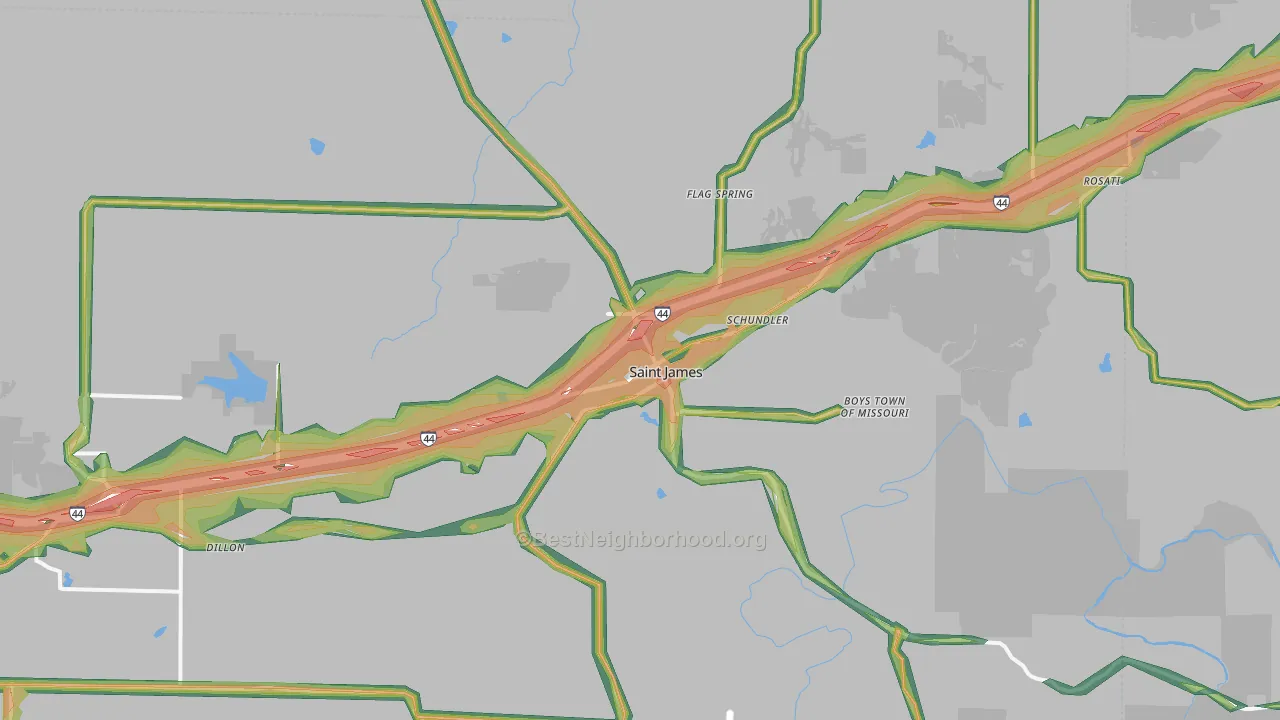 St. James, MO Map of Noise Levels in St. James