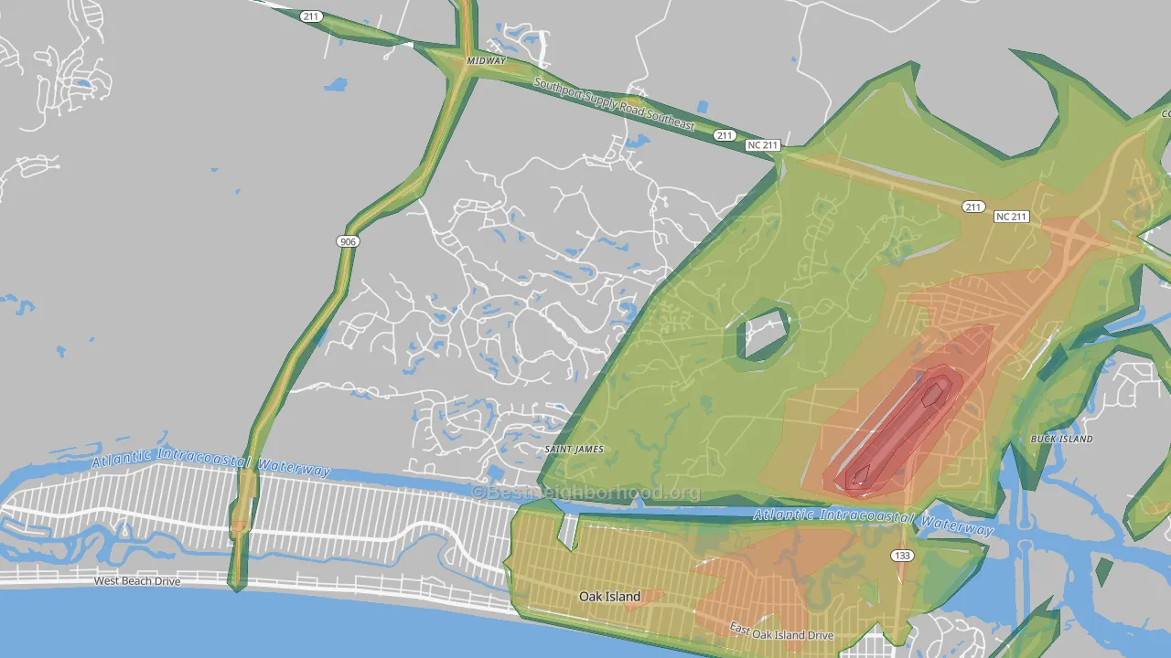 St. James, NC Map of Noise Levels in St. James