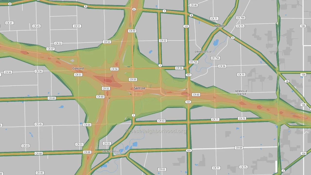St. Joe, IN Map of Noise Levels in St. Joe