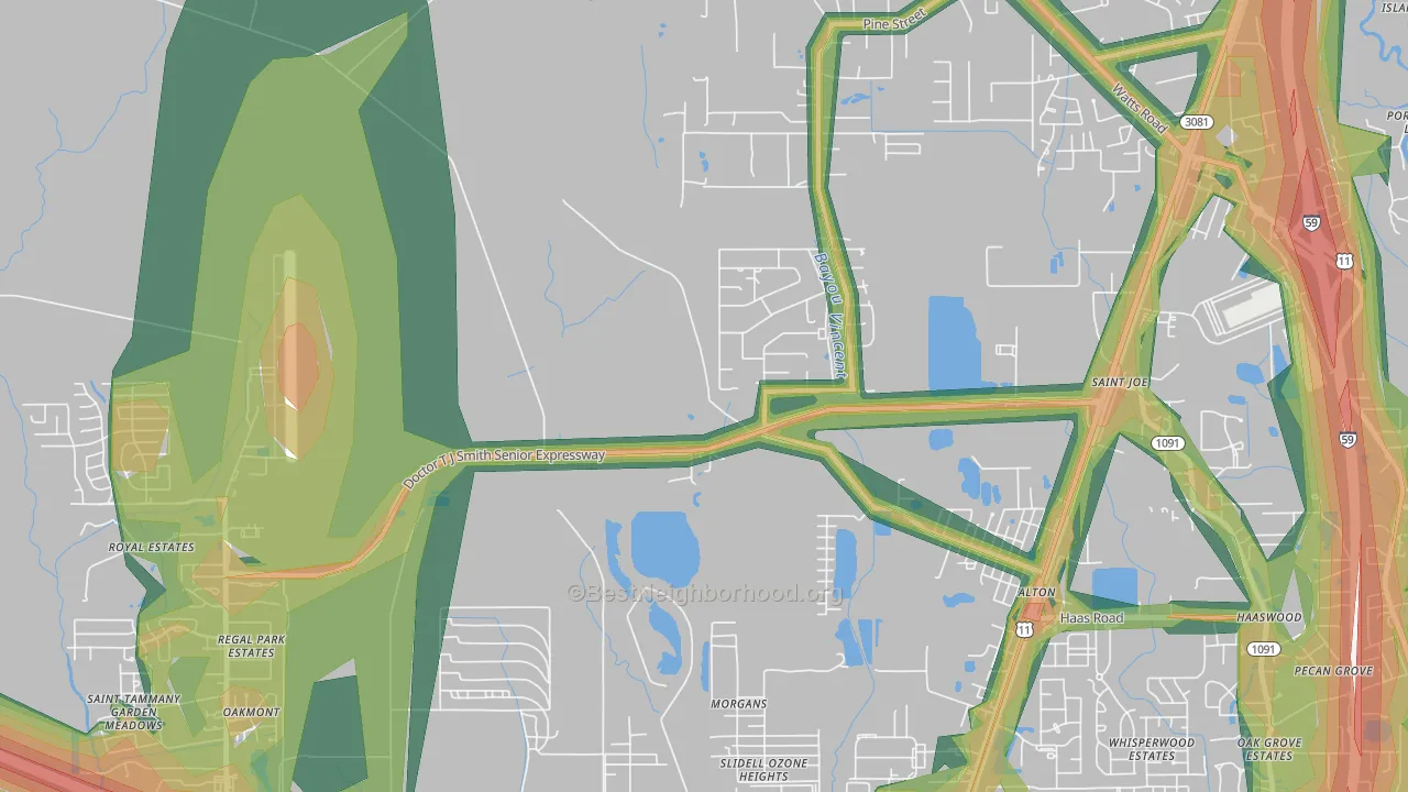 St. Joe, LA Map of Noise Levels in St. Joe