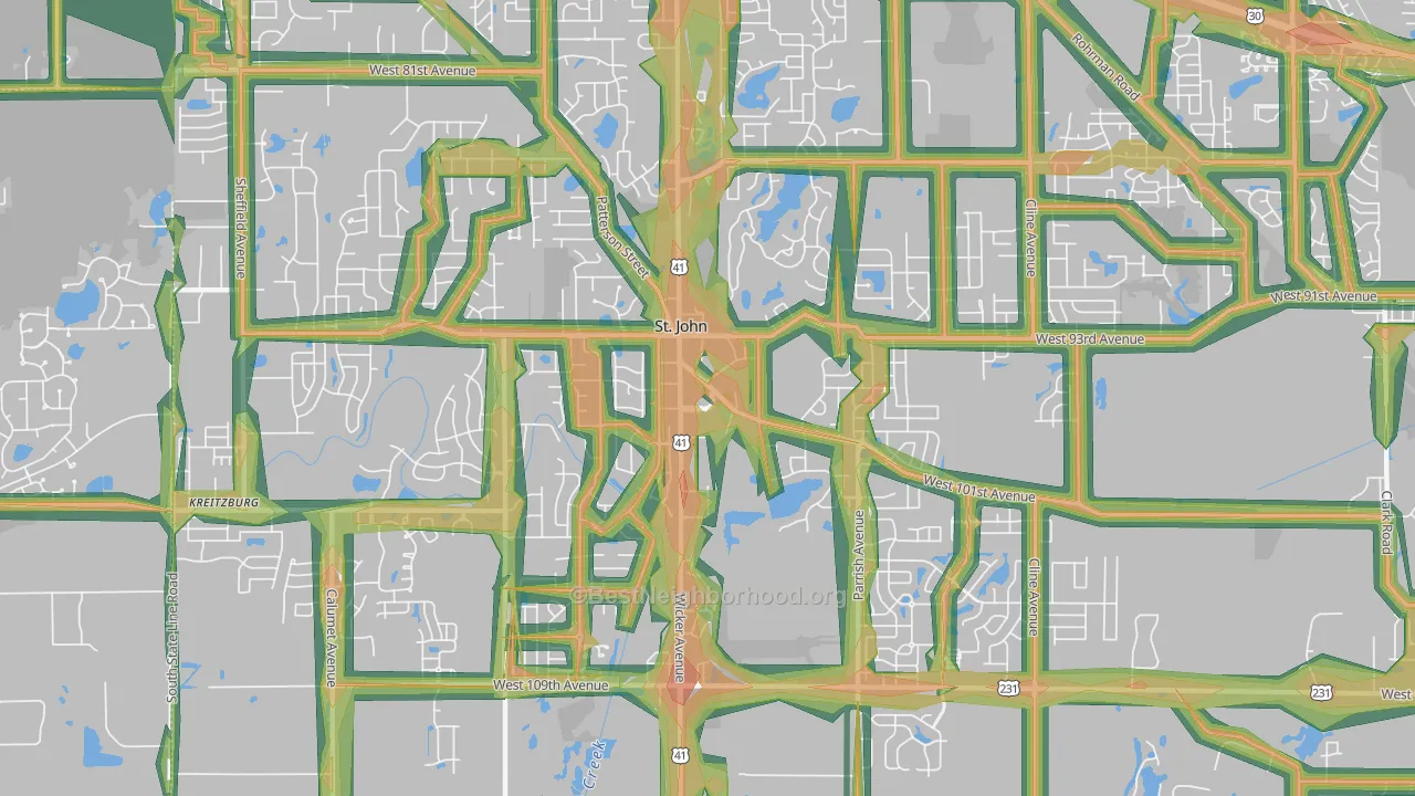 St. John, IN Map of Noise Levels in St. John
