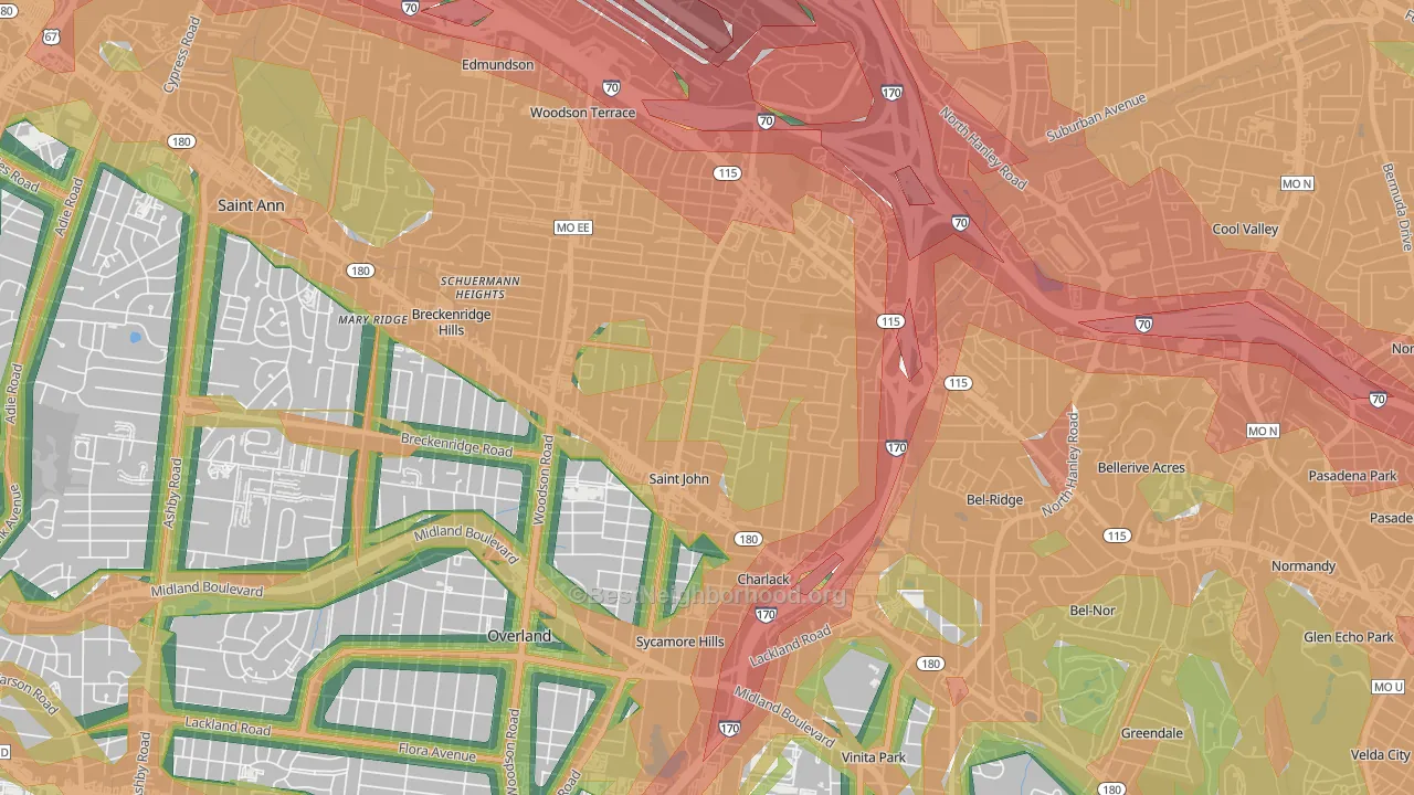 St. John, MO Map of Noise Levels in St. John
