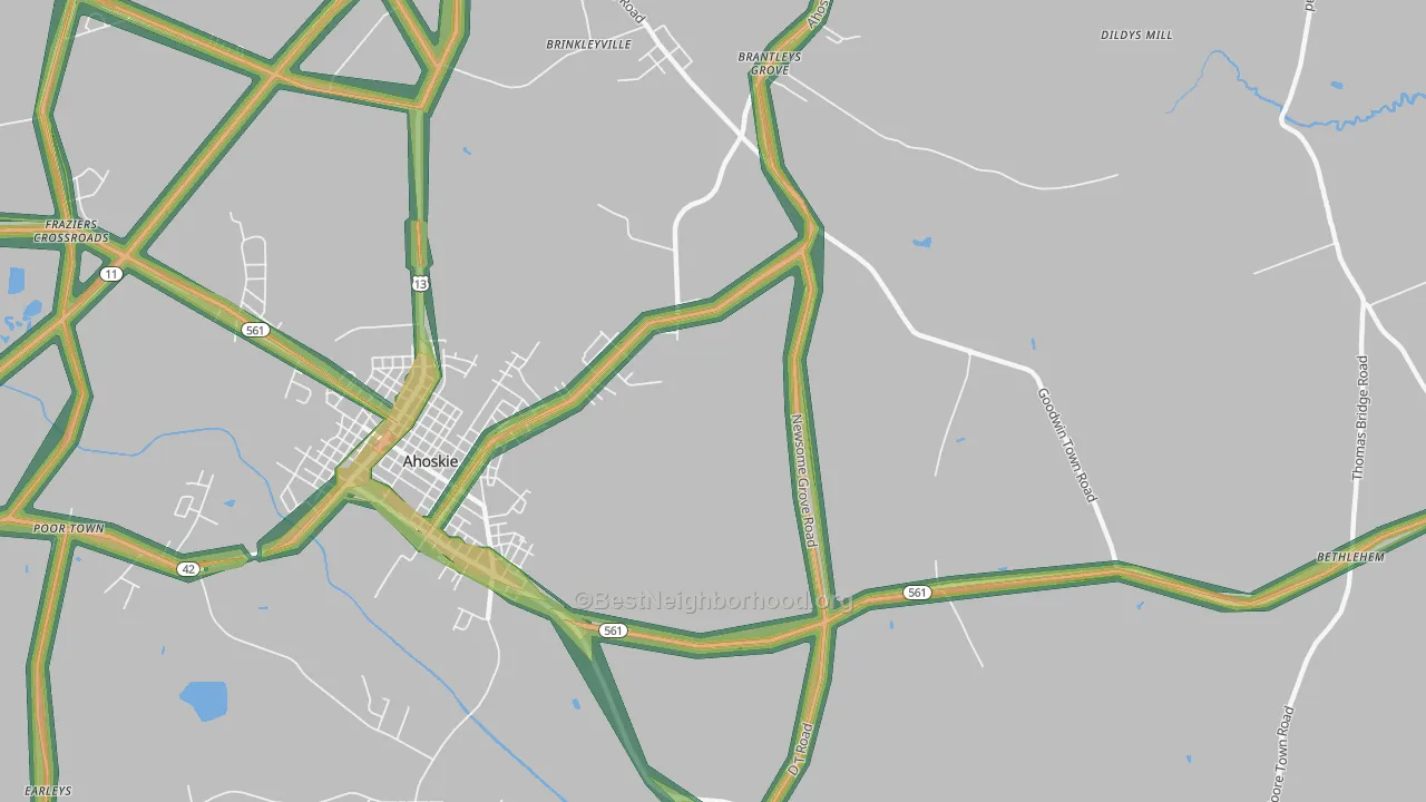 St. John, NC Map of Noise Levels in St. John