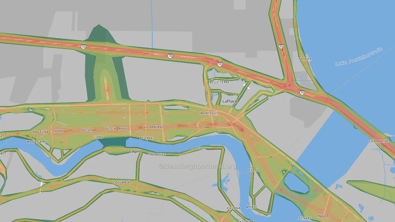 St. John the Baptist Parish, LA Map of Noise Levels in St. John the Baptist Parish
