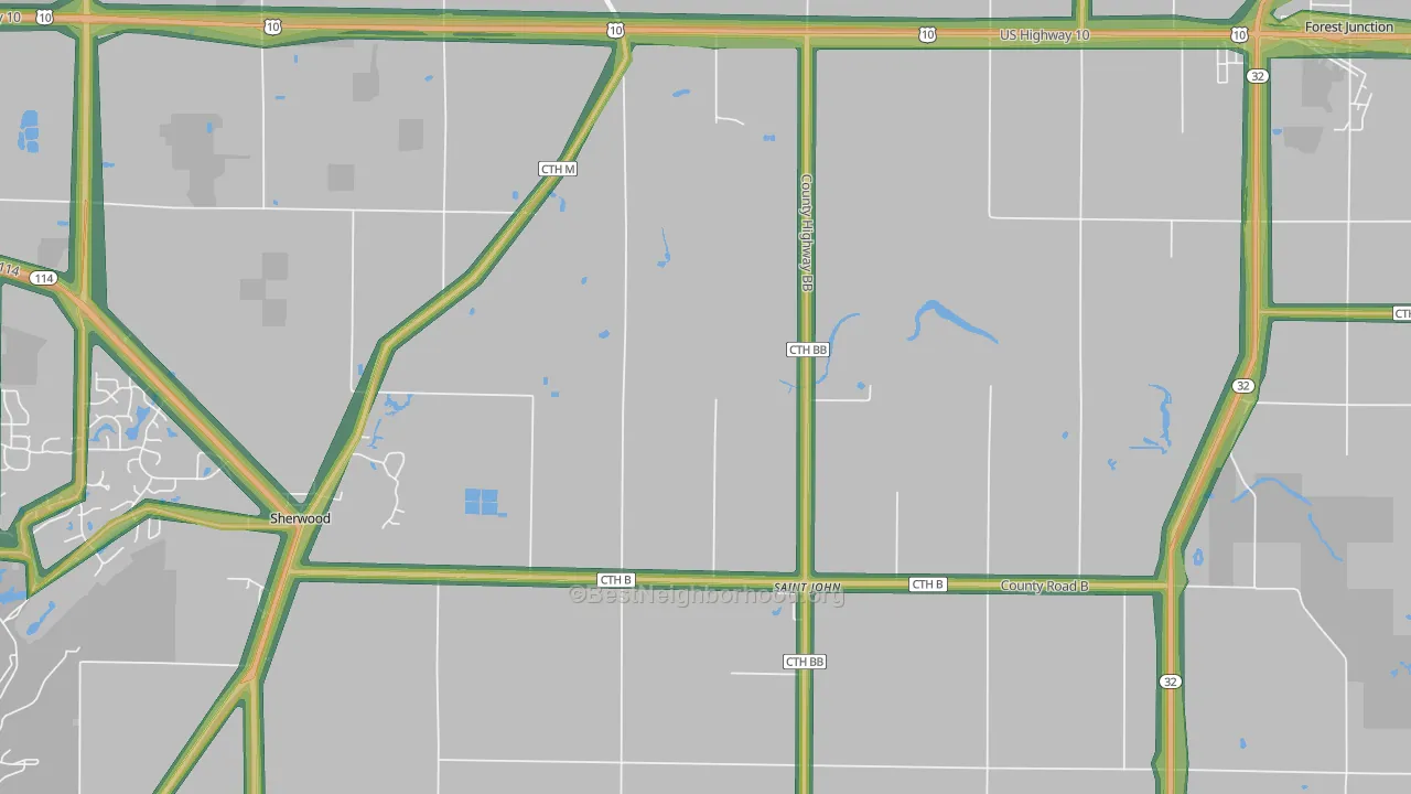 St. John, WI Map of Noise Levels in St. John