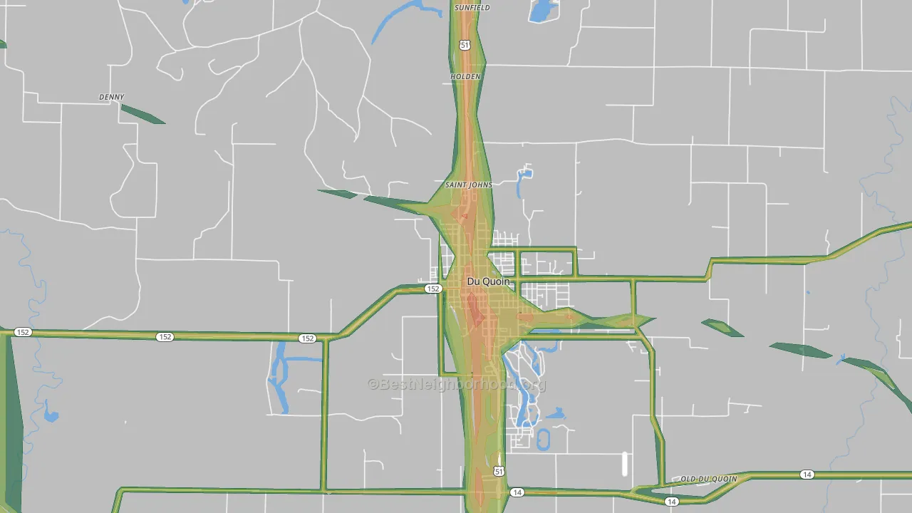 St. Johns, IL Map of Noise Levels in St. Johns