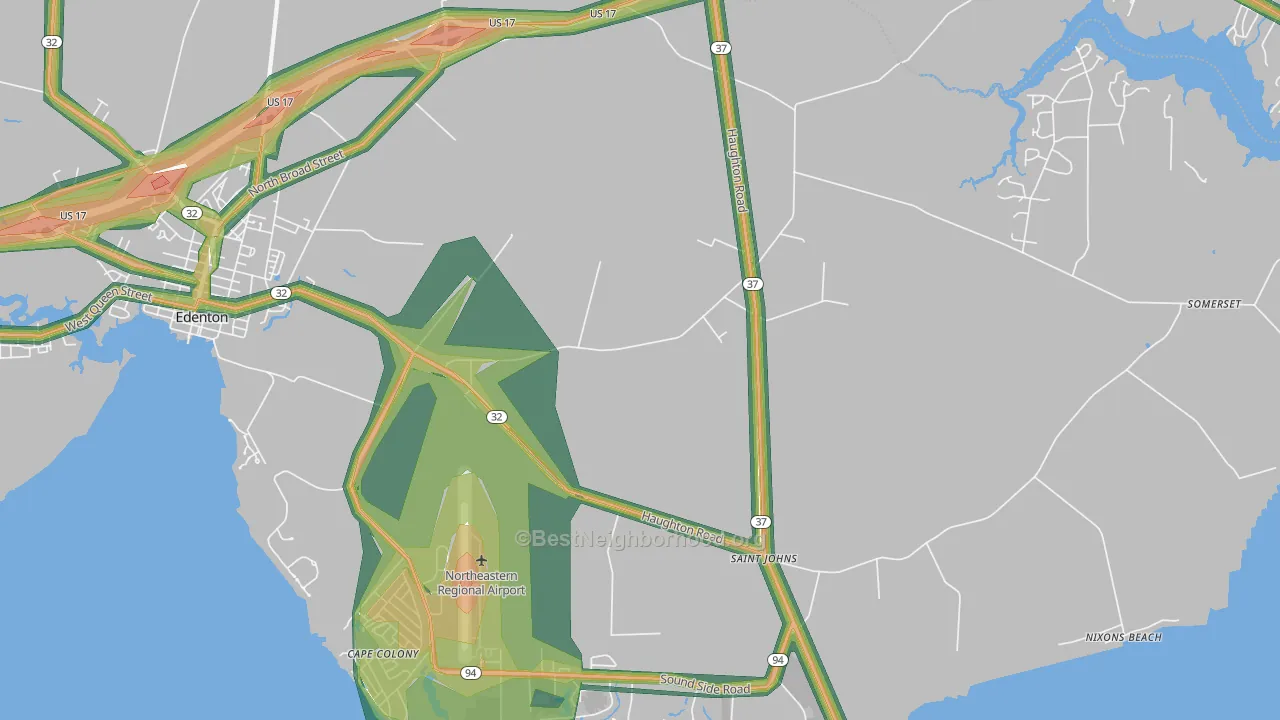 St. Johns, NC Map of Noise Levels in St. Johns