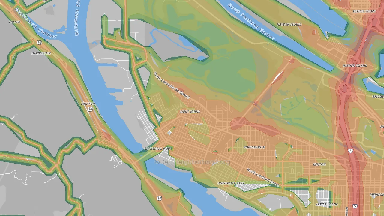 St. Johns, Portland, OR Map of Noise Levels in St. Johns