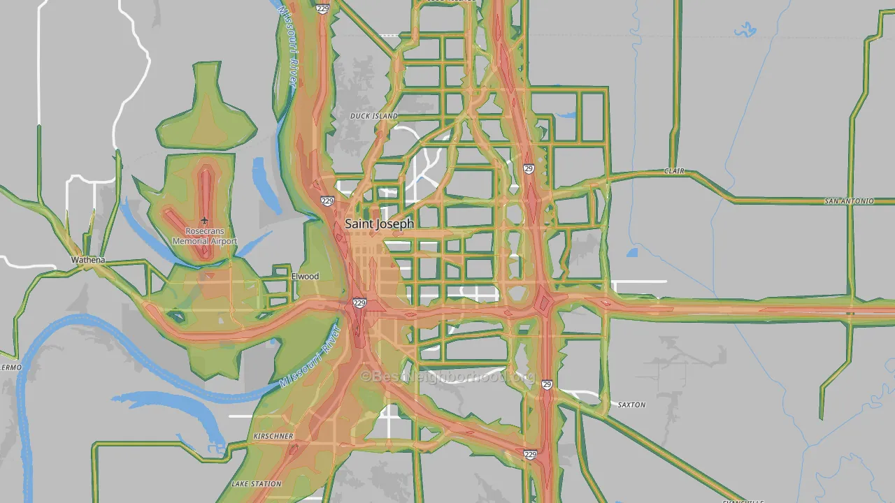 St. Joseph, MO Map of Noise Levels in St. Joseph