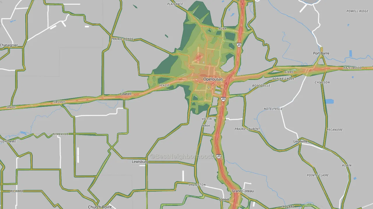 St. Landry Parish, LA Map of Noise Levels in St. Landry Parish