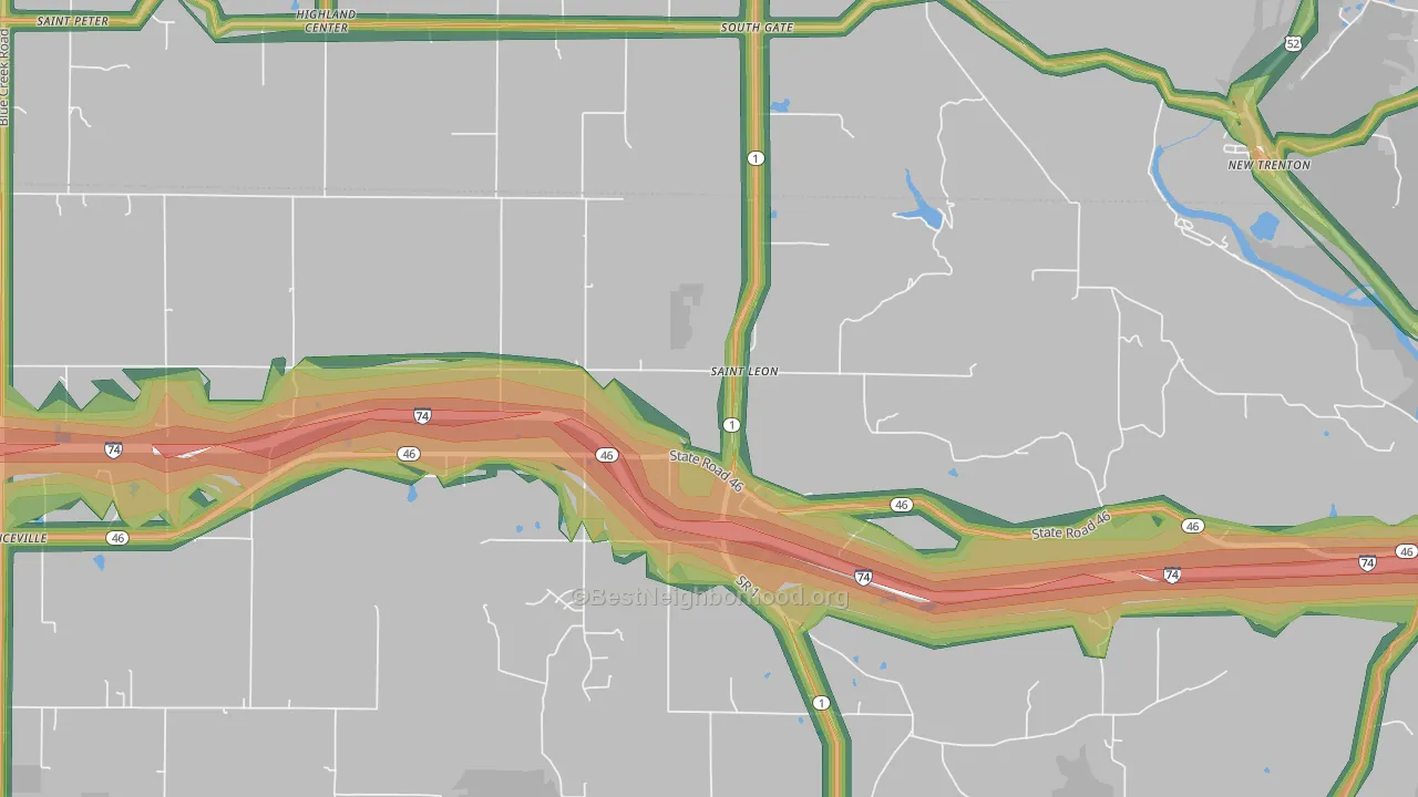 St. Leon, IN Map of Noise Levels in St. Leon