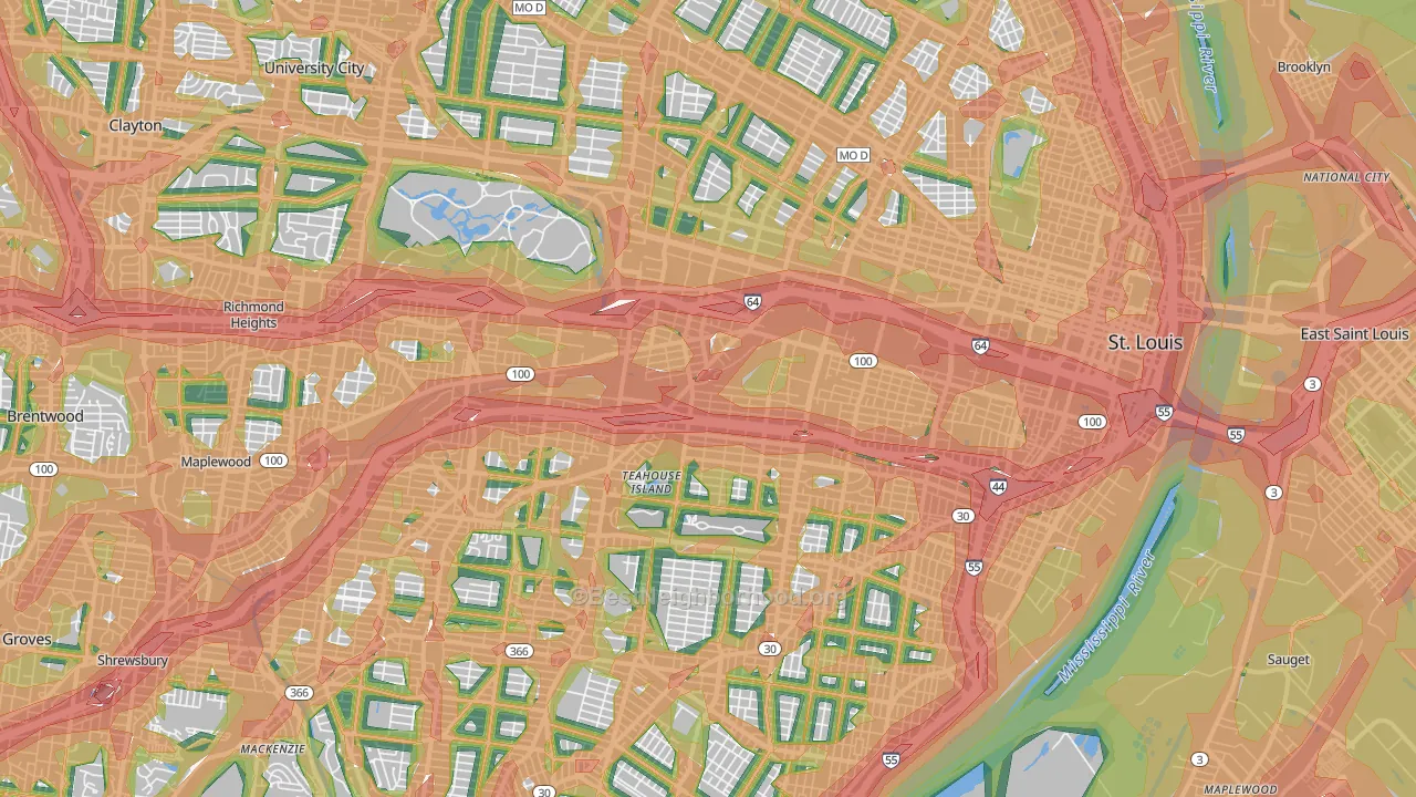 St. Louis City, MO Map of Noise Levels in St. Louis City