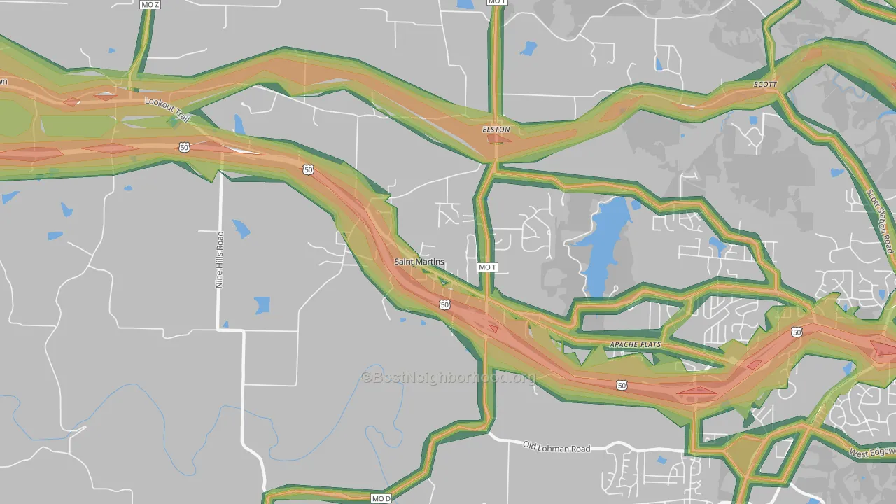 St. Martins, MO Map of Noise Levels in St. Martins