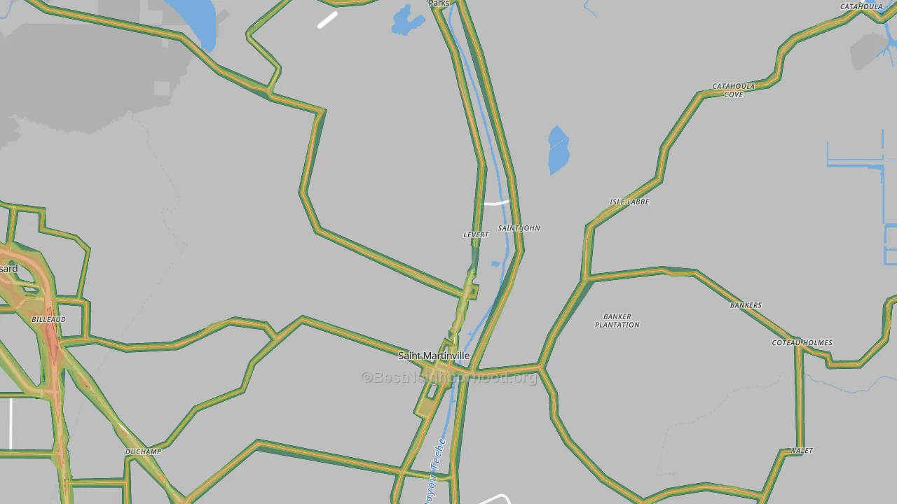 St. Martinville, LA Map of Noise Levels in St. Martinville