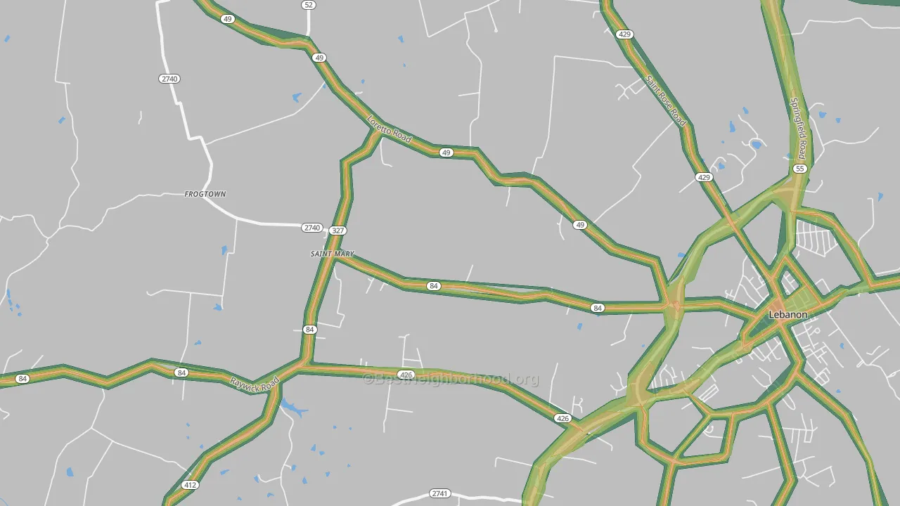 St. Mary, KY Map of Noise Levels in St. Mary