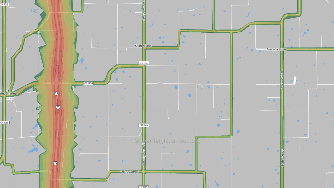 St. Marys, IA Map of Noise Levels in St. Marys