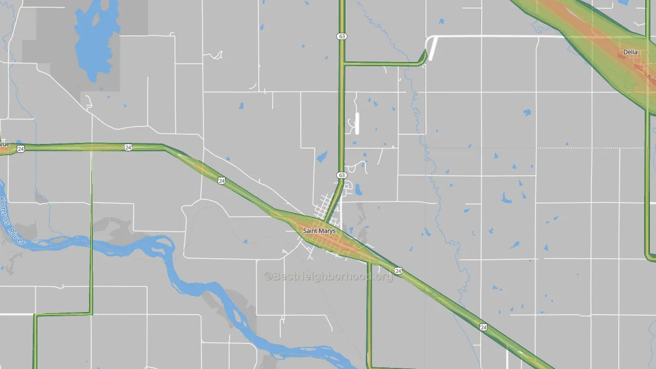 St. Marys, KS Map of Noise Levels in St. Marys