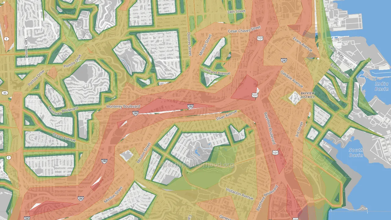 St Marys Park, San Francisco, CA Map of Noise Levels in St Marys Park