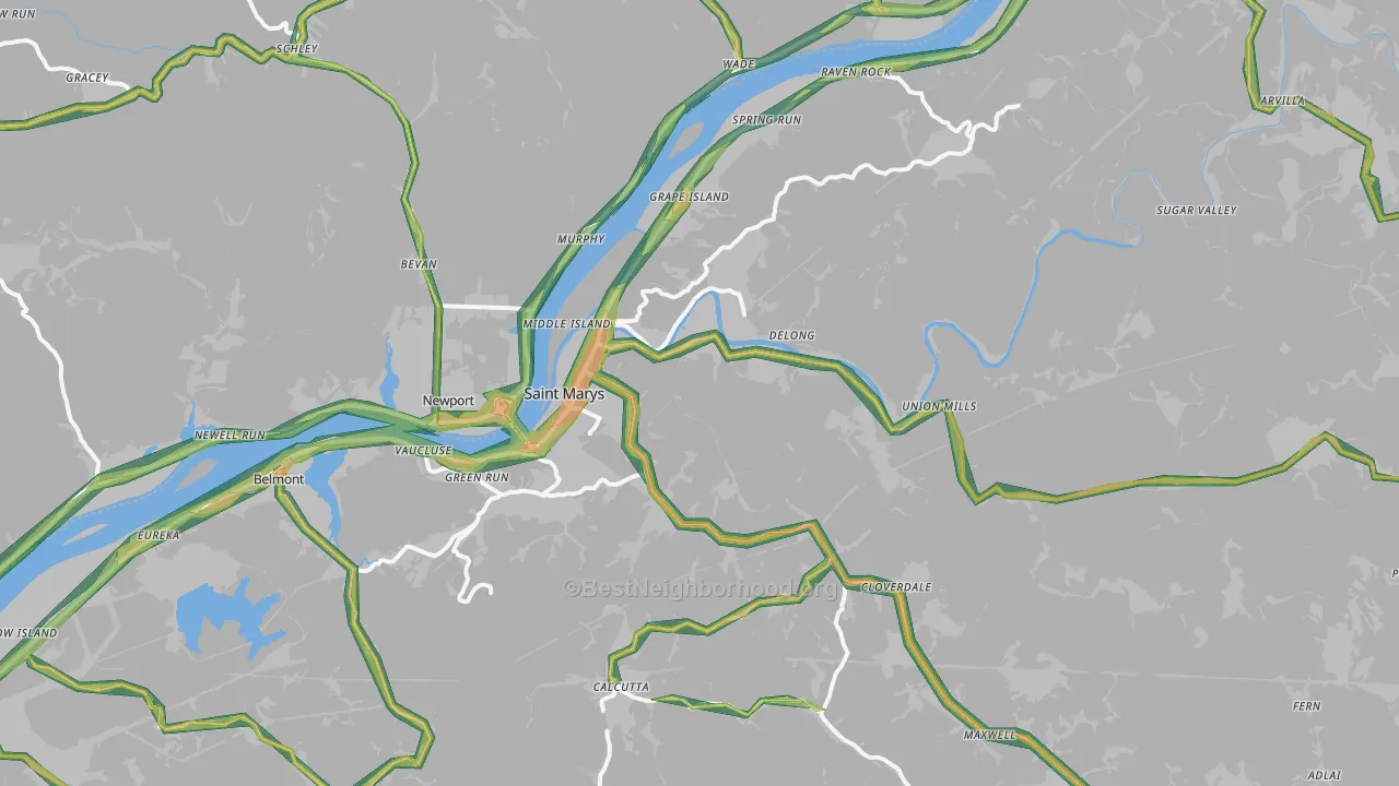 St. Marys, WV Map of Noise Levels in St. Marys