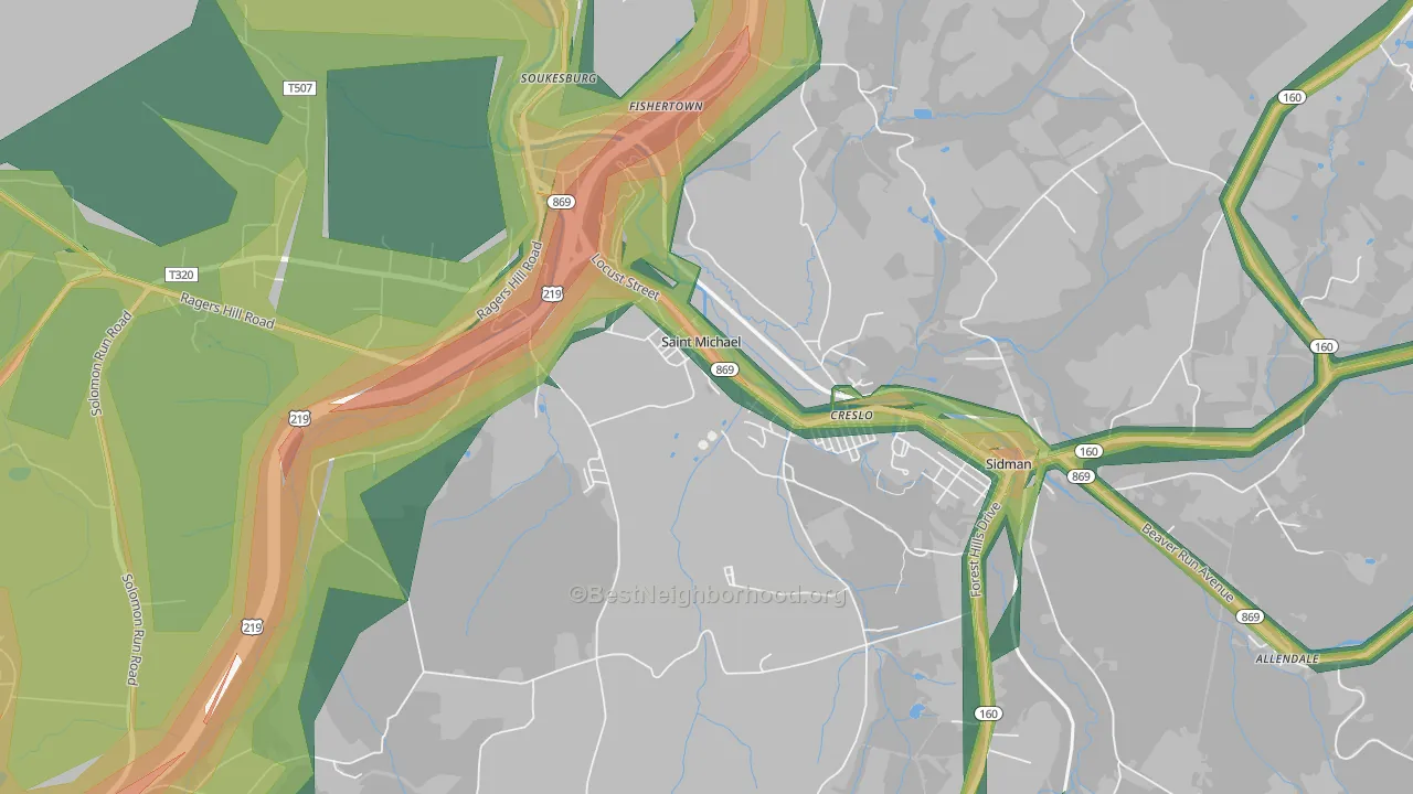 St. Michael, PA Map of Noise Levels in St. Michael