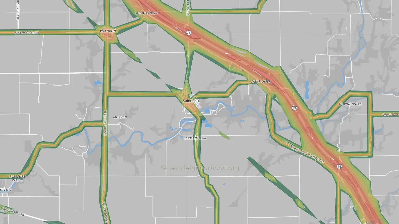 St. Paul, IN Map of Noise Levels in St. Paul
